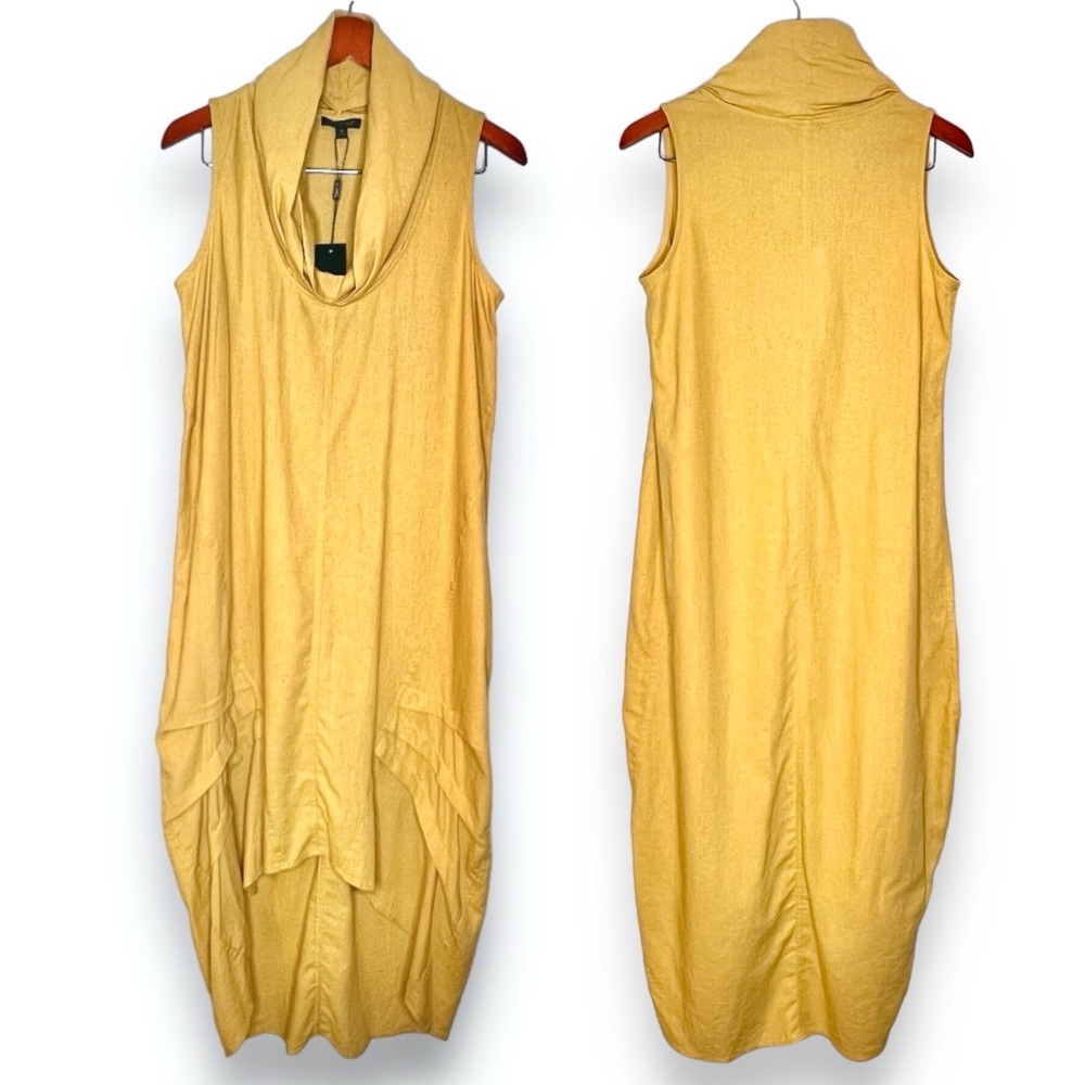 For Cynthia NWT Womens Linen Blend Maxi Dress Small Cowl Neck Lagenlook Mustard